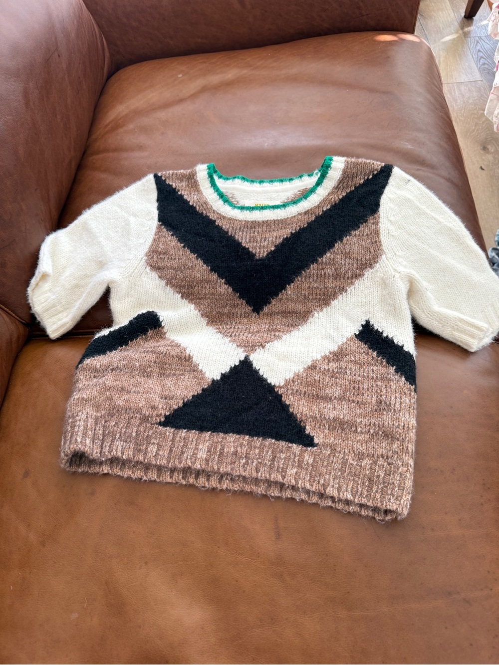 Women's Geometric Knit Sweater in Cream, Brown & Black